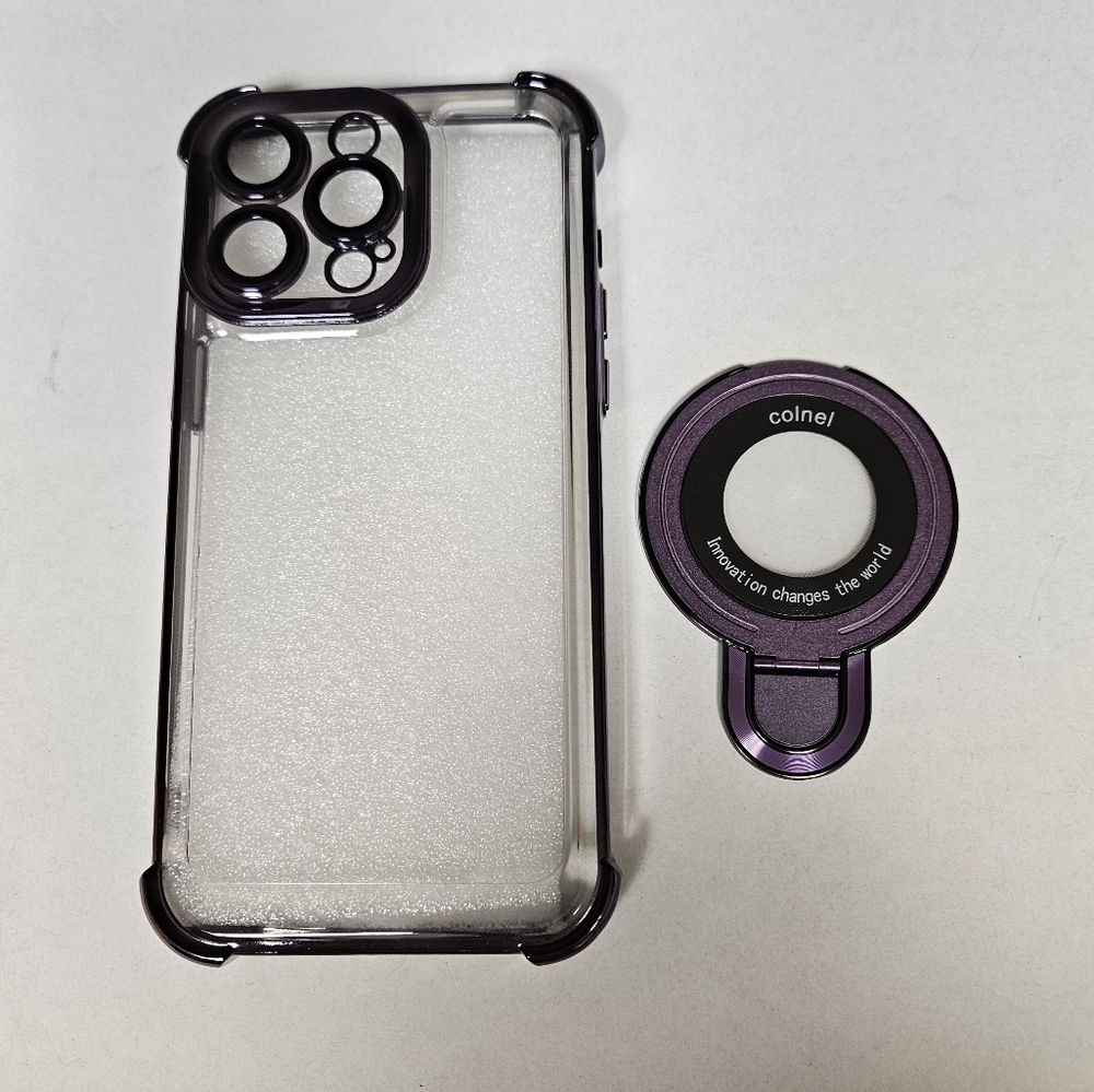 Iphone 14 Pro Max Clear Purple Phone Case with‎ Ring Holder
